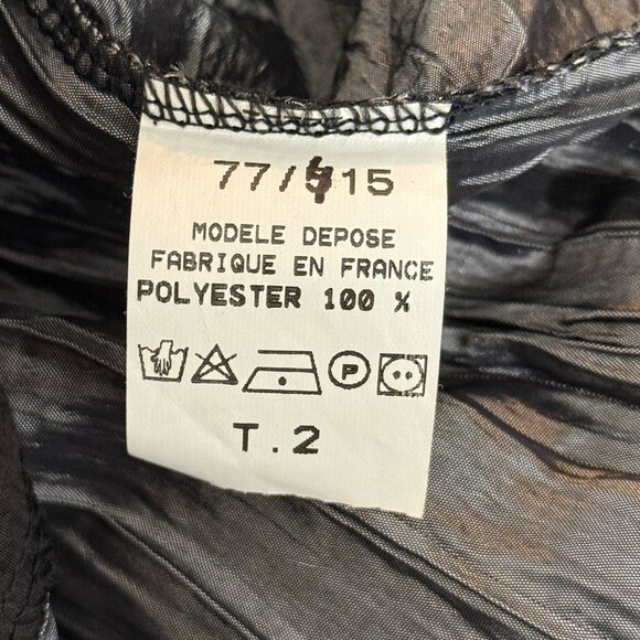 LImpossible Paris Button-Up Crinkle Tunic Top Black Silver Art France Size 1X - Picture 8 of 8